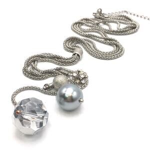 Lia Sophia Celestial Silver Tone Disco Ball Faux Pearl Orb Tassel Necklace
